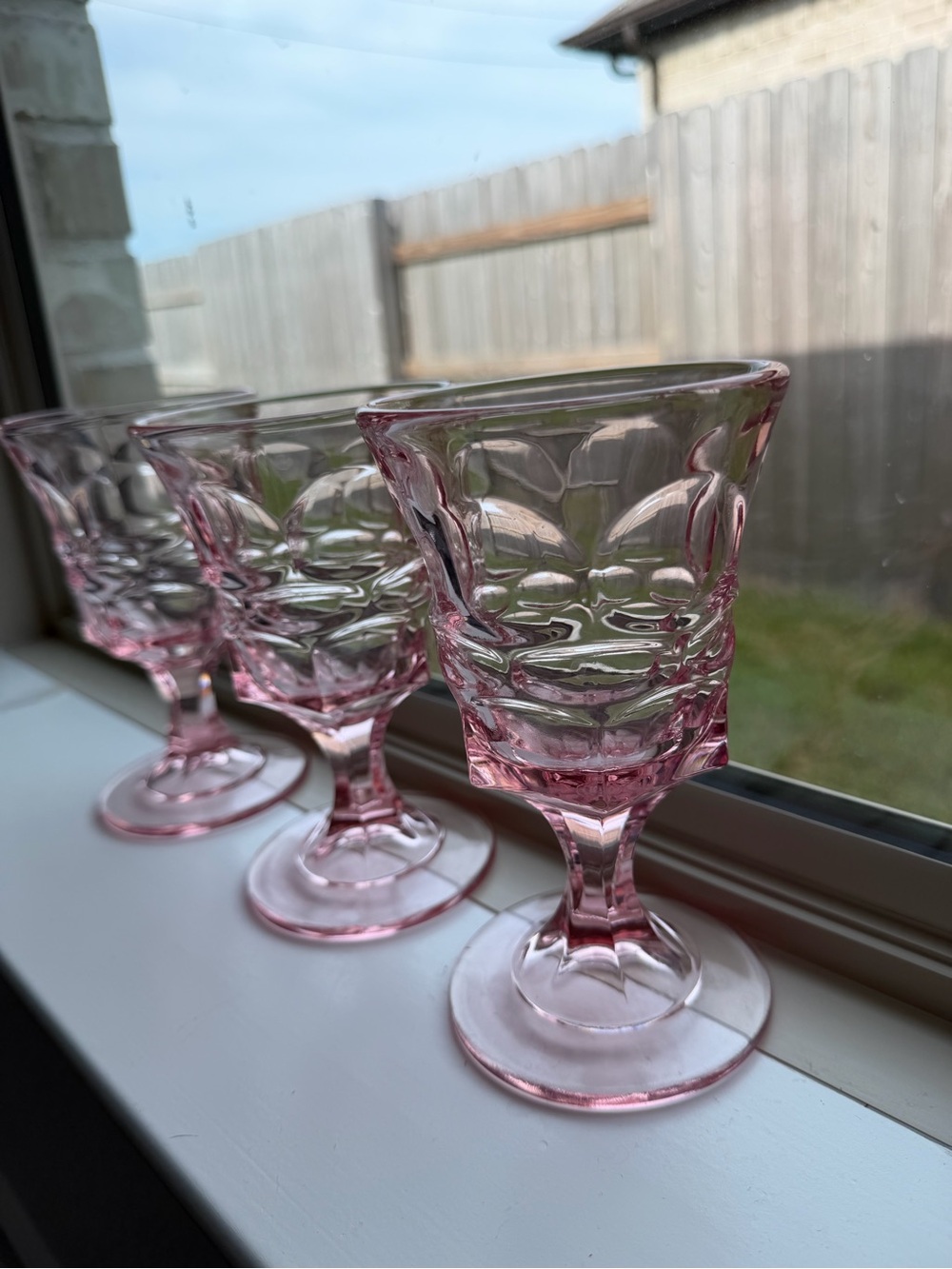 Westmorland Ashburton Pink Pressed Glass Wine Goblets - Set of 3